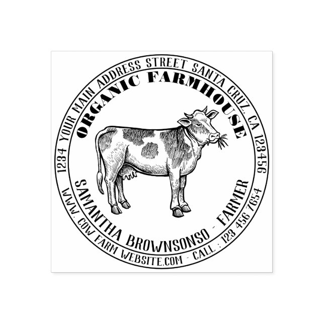 Farm Animal Eating Grass Cow Rubber Stamp (Imprint)