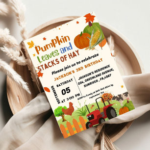 Farm Animal fall Pumpkin Boy First Birthday Party  Invitation