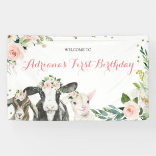Farm Animal Floral Girl Baby Shower Large Banner