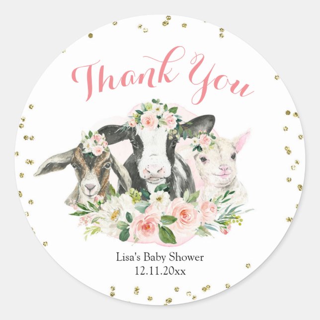 Farm Animal Floral Girl Baby Shower Sticker (Front)