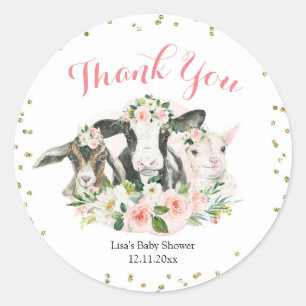 Farm Animal Floral Girl Baby Shower Sticker