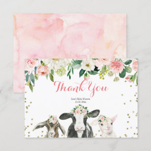 Farm Animal Floral Girl Baby Shower Thank You Card