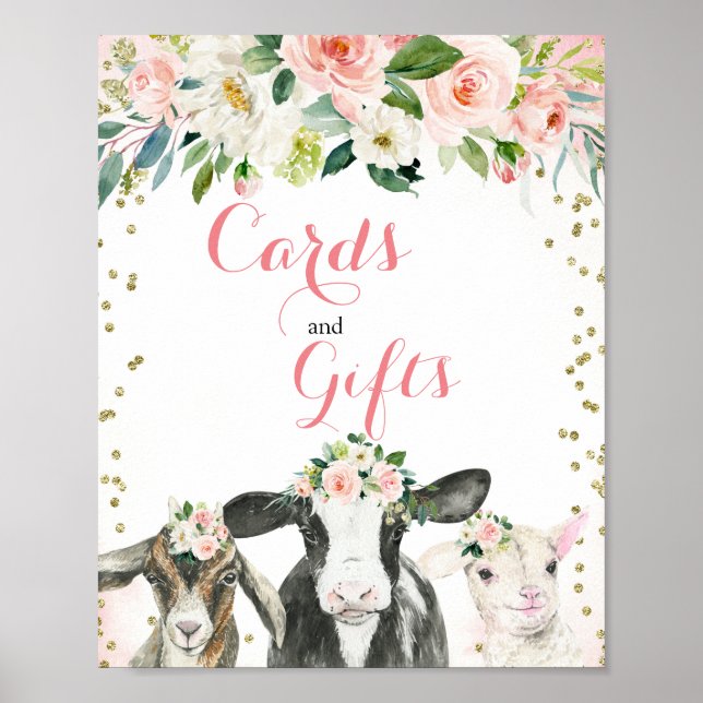 Farm Animal Floral Girl Cards and Gifts Sign (Front)