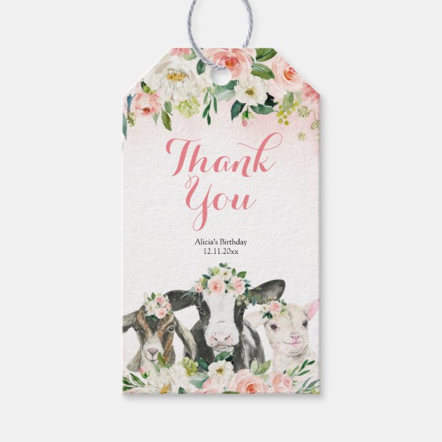 Farm Animal Floral Girl Favour Gift Tag (Front)