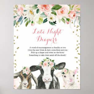 Farm Animal Floral Girl Late Night Diaper Poster