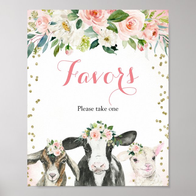 Farm Animal Floral Girl Party Favors Sign (Front)