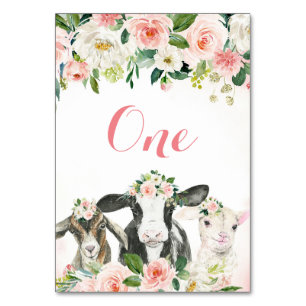 Farm Animal Floral Girl Table Number
