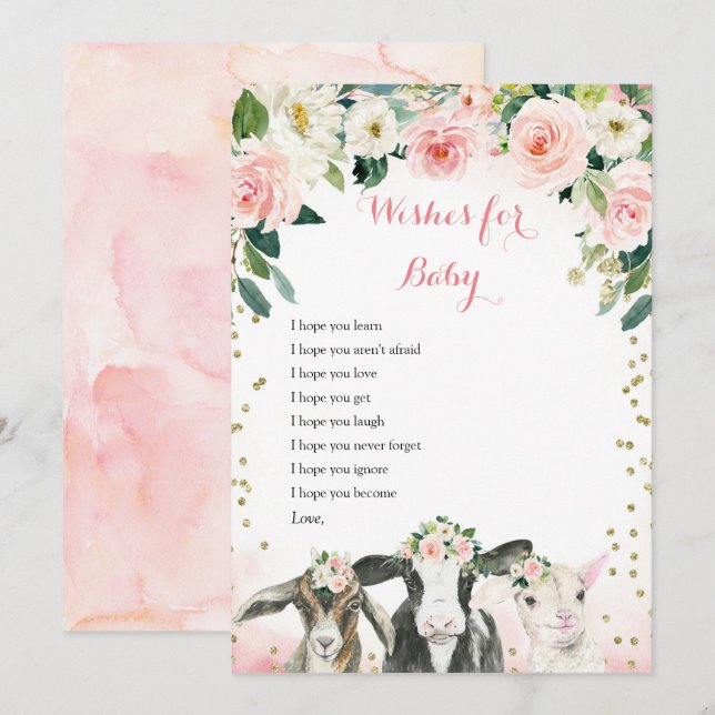 Farm Animal Floral Wishes for Baby Card (Front/Back)