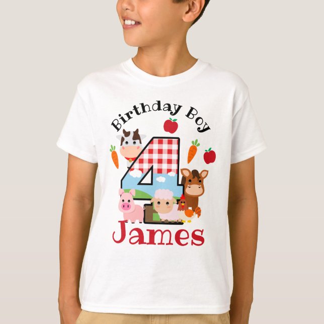Farm Animal Fourth Birthday 4 | Barnyard Birthday T-Shirt (Front)