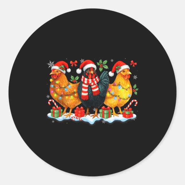 Farm Animal Funny Chicken Christmas Lights Cute Xm Classic Round Sticker (Front)