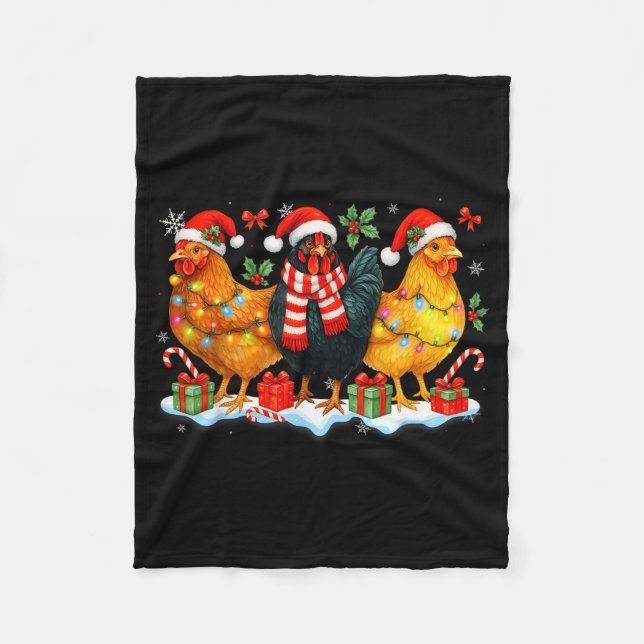 Farm Animal Funny Chicken Christmas Lights Cute Xm Fleece Blanket (Front)