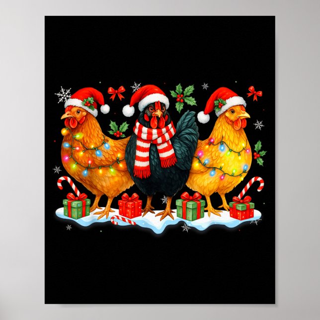 Farm Animal Funny Chicken Christmas Lights Cute Xm Poster (Front)