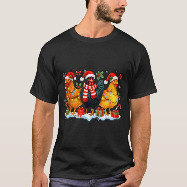 Farm Animal Funny Chicken Christmas Lights Cute Xm T-Shirt (Front)