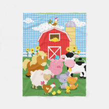 Farm Animal Gingham Flannel Blanket