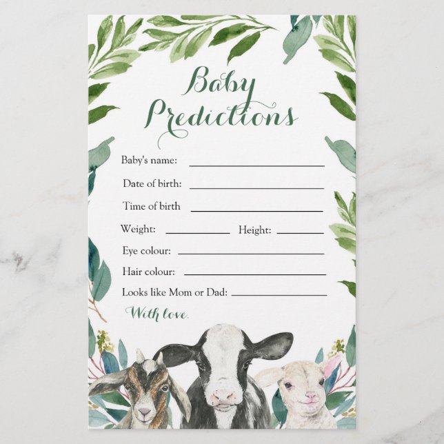Farm Animal Greenery Boy Baby Predictions (Front)