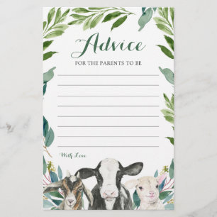Farm Animal Greenery Boy Baby Shower Advice Card