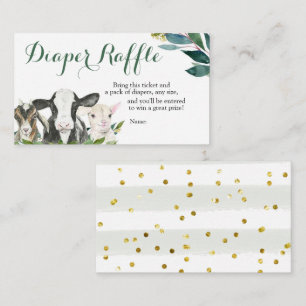 Farm Animal Greenery Boy Baby Shower Diaper Raffle Enclosure Card