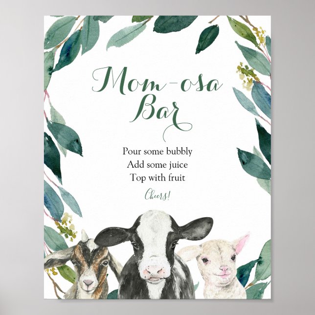 Farm Animal Greenery Boy Momosa Bar Sign (Front)