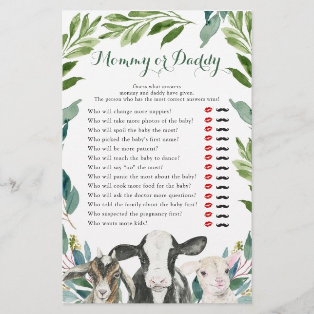 Farm Animal Greenery Boy Mummy or Daddy Games (Front)