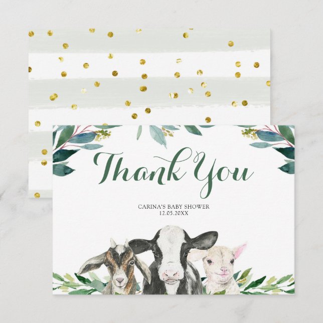 Farm Animal Greenery Boy Thank You Card (Front/Back)