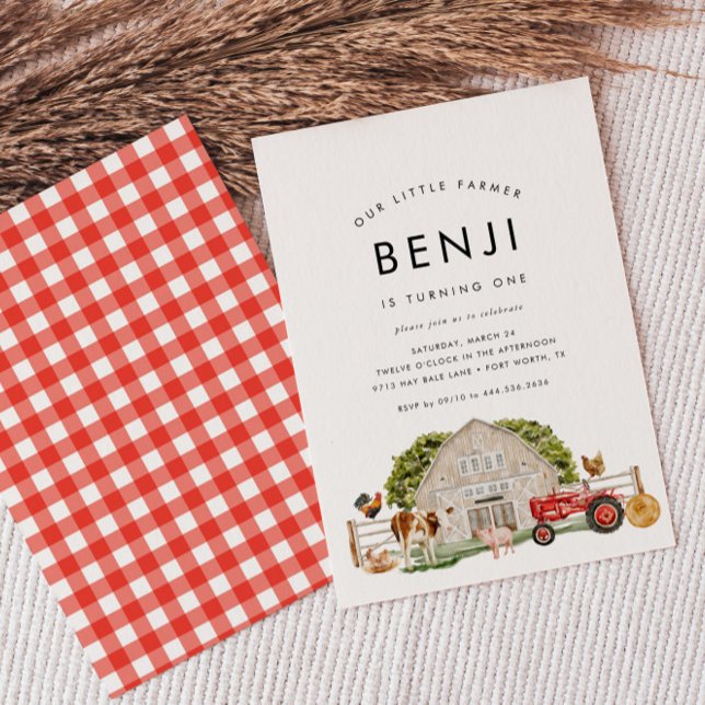Farm Animal Kids Farmer 1st Birthday Party Invitation (Creator Uploaded)
