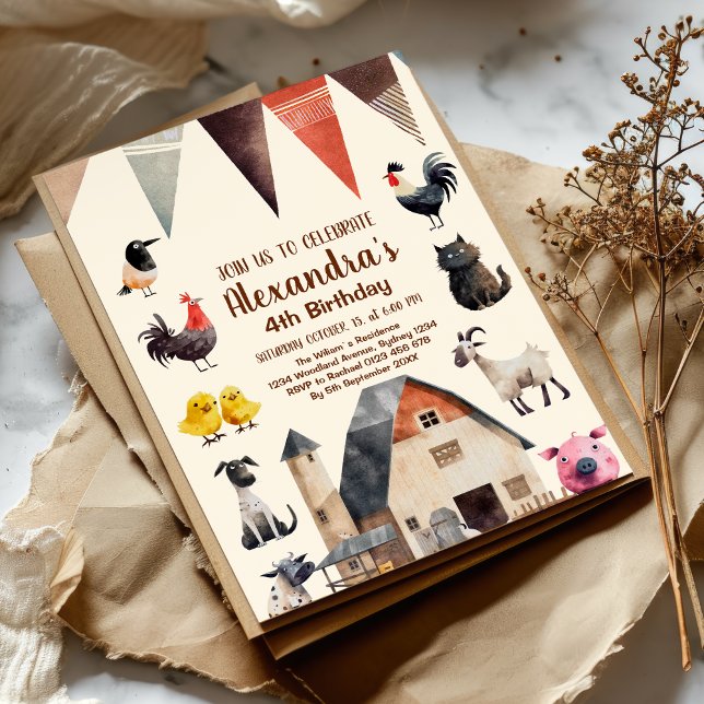 Farm Animal Kids Farmer  Birthday Party Invitation (Creator Uploaded)