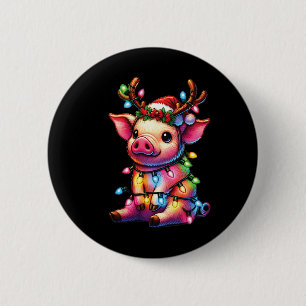 Farm Animal Lovers Pig Wearing Santa Hat Christmas 6 Cm Round Badge