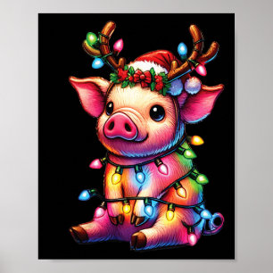 Farm Animal Lovers Pig Wearing Santa Hat Christmas Poster