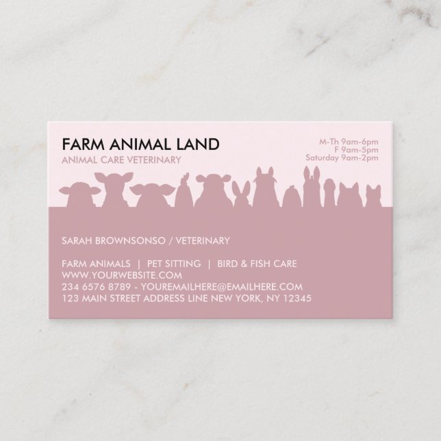 Farm Animal Pink Appointment Visit Business Card (Front)