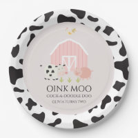 Farm Animal Pink Birthday Party Plates cow print