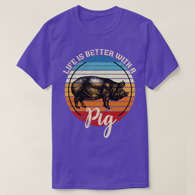 Farm Animal Retro Pig T-Shirt (Design Front)