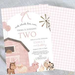 Farm Animal Second Birthday Invitation Girl   Farm