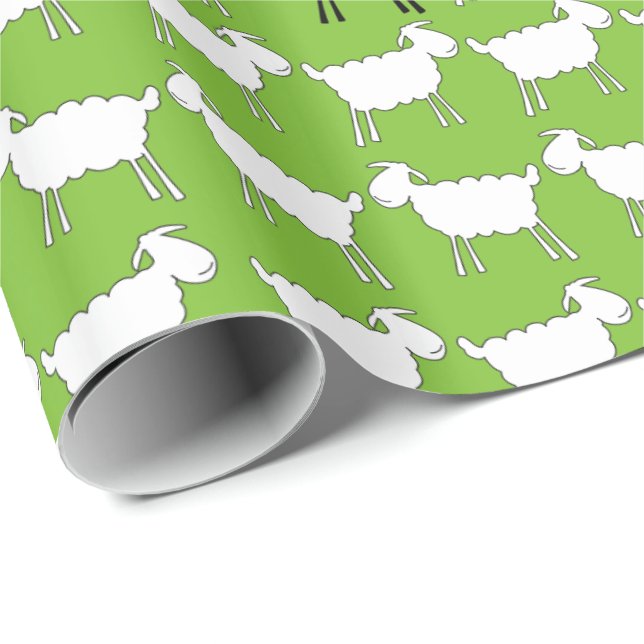 Farm animal sheep black and white green wrap wrapping paper (Roll Corner)