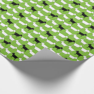 Farm animal sheep black and white green wrap wrapping paper