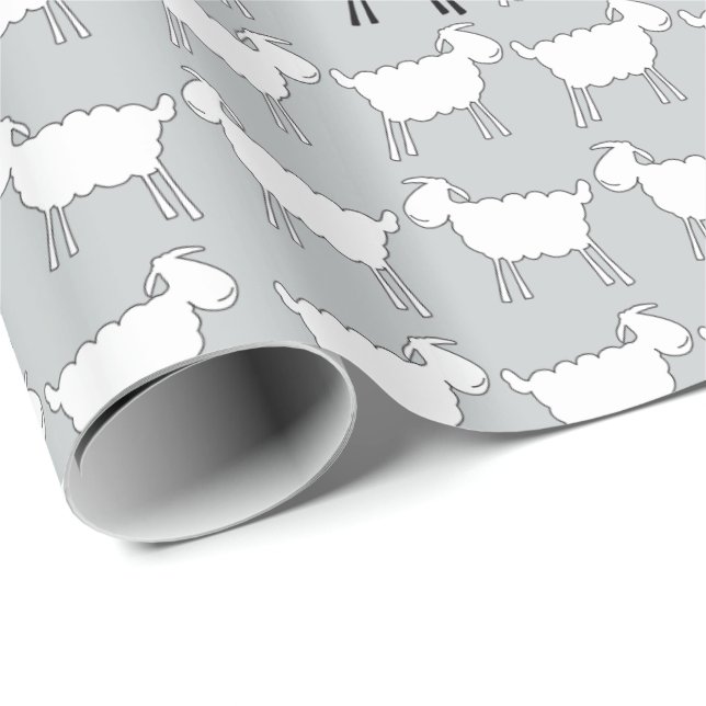 Farm animal sheep black and white grey wrap wrapping paper (Roll Corner)