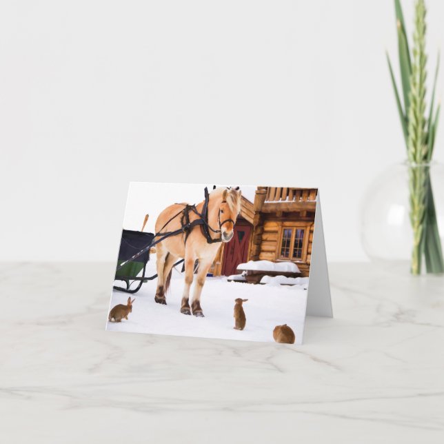 Farm animal talk horse and rabbits holiday card (Front)