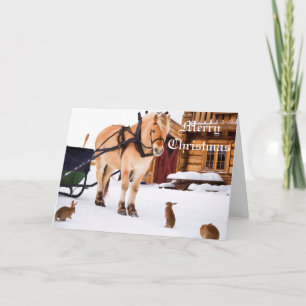 Farm animal talk horse and rabbits holiday card
