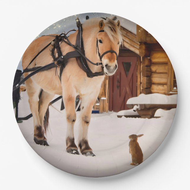 Farm animal talk horse and rabbits paper plate (Front)