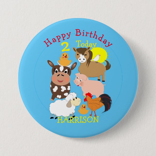 Farm Animal Themed Kids Birthday Party 7.5 Cm Round Badge (Front)