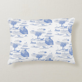 Farm Animal Toile Accent Pillow (Blue)