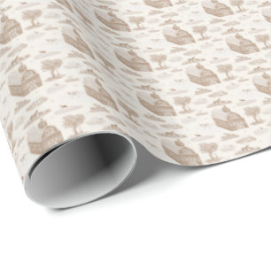 Farm Animal Toile (Khaki)  Wrapping Paper
