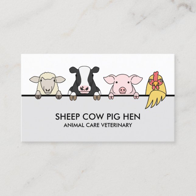 Farm Animal Veterinary Sheep Cow Pig Hen Business Card (Front)