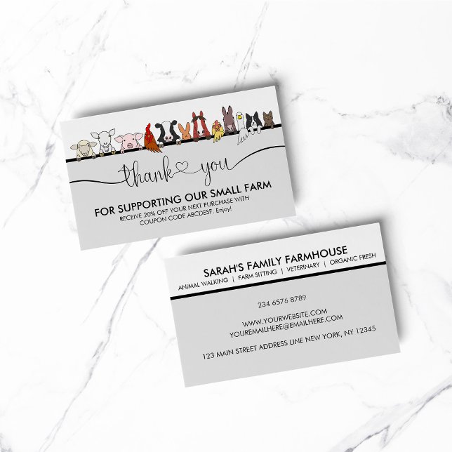 Farm Animal Veterinary Thank You Business Card (pet animal dog cat veterinary farm)