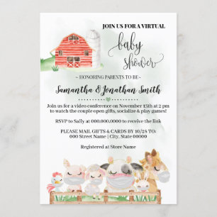 Farm animal Virtual Baby Shower social distance Invitation