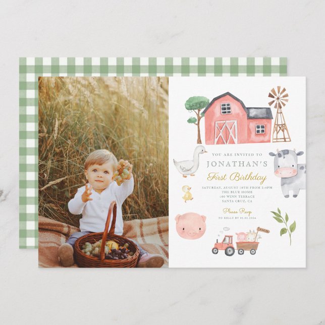 Farm Animal Watercolor Cute Birthday Invitation (Creator Uploaded)