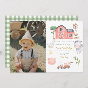 Farm Animal Watercolor Cute Birthday Invitation