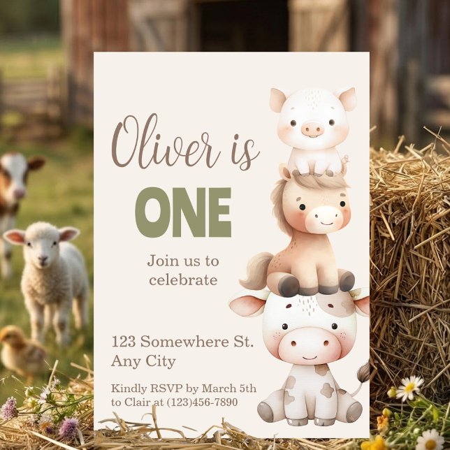 Farm Animals 1st Birthday Barnyard Baby Boy Invitation (Farm Animals 1st Birthday Barnyard Baby Boy)