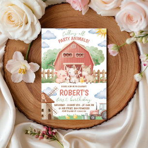 Farm Animals 1st Birthday Invitation