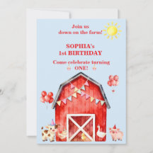 Farm Animals 1st Birthday Invitation Editable