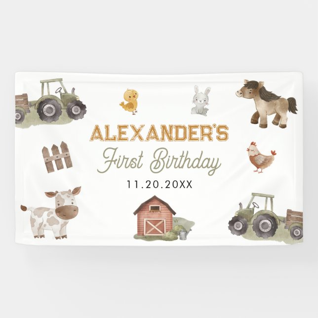 Farm Animals 1st Birthday Party Banner (Horizontal)